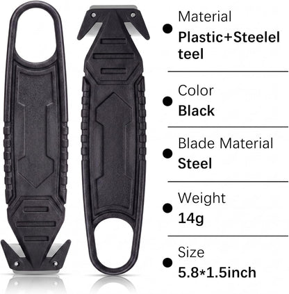 30 Pcs Safety Box Cutter Knife of Stainless Steel Concealed Blade Package Opener with Tape Splitter for Carton Cardboard Wrap Letter Work Bag Straps Film Utility Tool (Black)