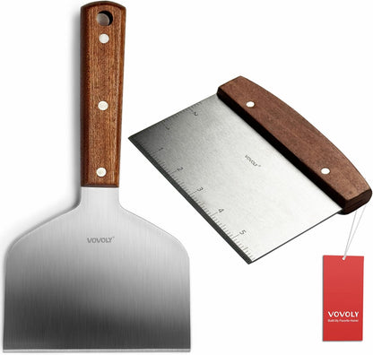 Multipurpose Bench Scraper Kitchen Utensil for Flat Top Griddle, Dough Scraper Cutter for Bread and Pizza Cutter - Stainless Steel Metal Griddle Scraper Chopper