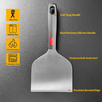 Multipurpose Bench Scraper Kitchen Utensil for Flat Top Griddle, Dough Scraper Cutter for Bread and Pizza Cutter - Stainless Steel Metal Griddle Scraper Chopper