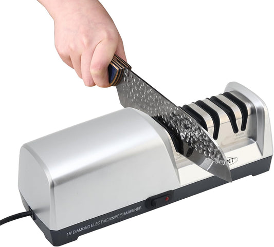 15° Electric Knife Sharpener for Kitchen Knives with 3-step Sharpening System and Diamond Abrasives Suitable for most Metal Ceramic Knives