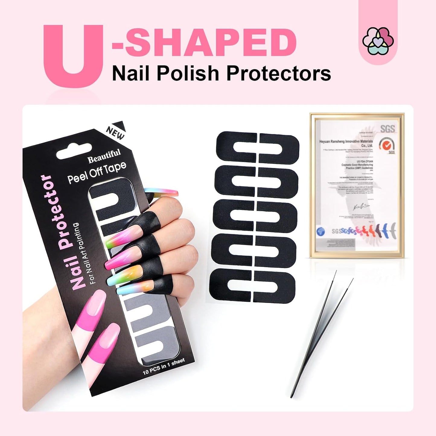 100PCS Nail Polish Protector for Fingers: 99.99%+ U V Protection Cuticle Protector for Nails Painting U-Shaped Nail Protectors Peel Off Tip Tape for French Tip Stamp Nails Art