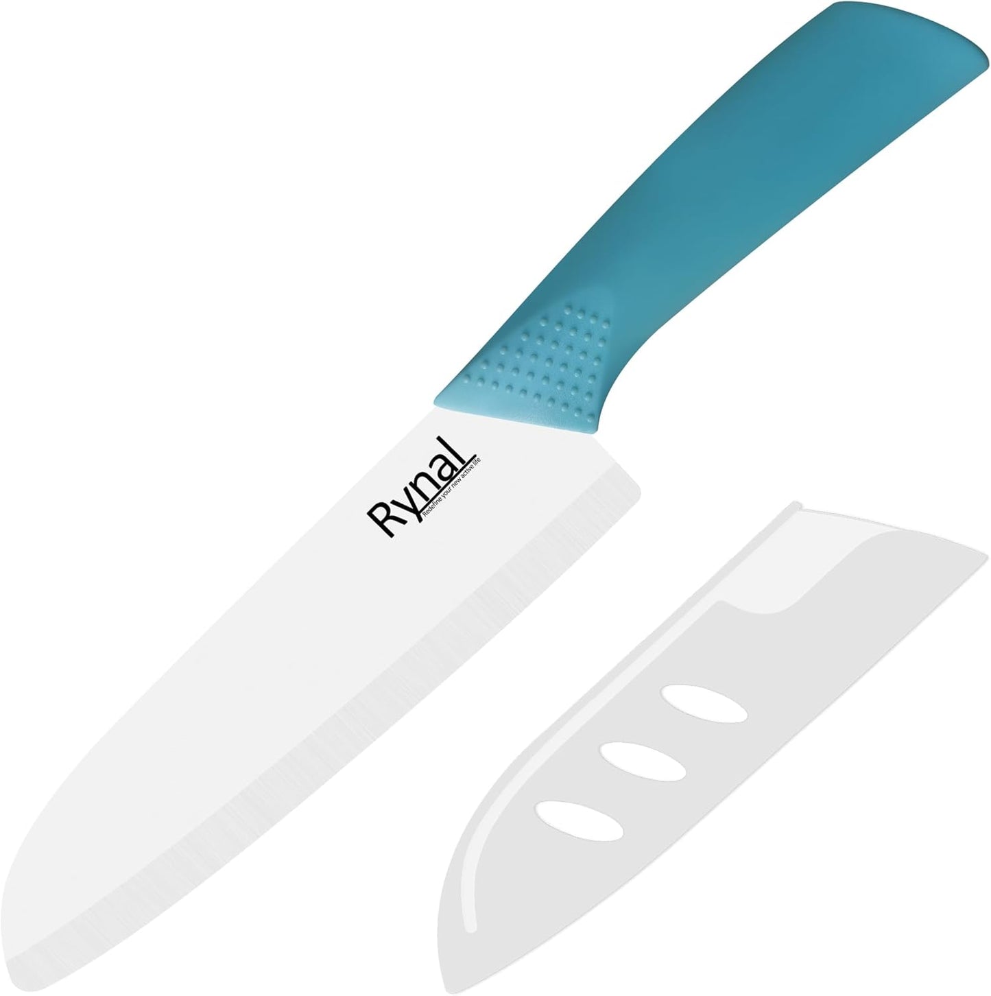 Upgrade Version 7-inch Ceramic Santoku Knife with Sheath - Light, Precise, Sharp, Nonstick Ceramic Knife - Rustproof Dishwasher Safe Chef's Kitchen Knife