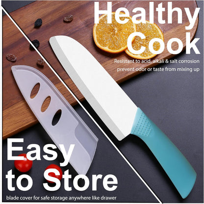 Upgrade Version 7-inch Ceramic Santoku Knife with Sheath - Light, Precise, Sharp, Nonstick Ceramic Knife - Rustproof Dishwasher Safe Chef's Kitchen Knife