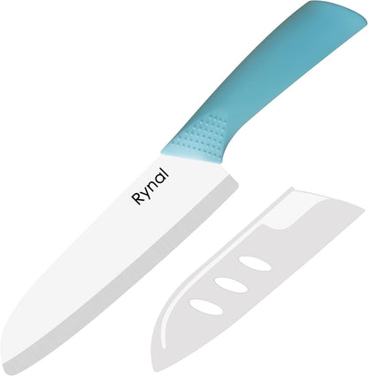 Upgrade Version 7-inch Ceramic Santoku Knife with Sheath - Light, Precise, Sharp, Nonstick Ceramic Knife - Rustproof Dishwasher Safe Chef's Kitchen Knife
