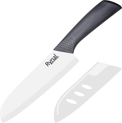 Upgrade Version 7-inch Ceramic Santoku Knife with Sheath - Light, Precise, Sharp, Nonstick Ceramic Knife - Rustproof Dishwasher Safe Chef's Kitchen Knife