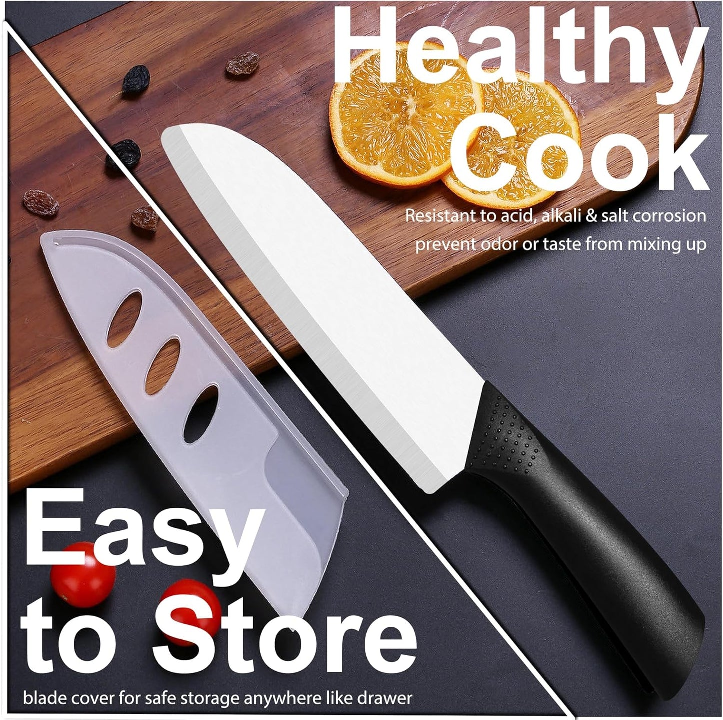 Upgrade Version 7-inch Ceramic Santoku Knife with Sheath - Light, Precise, Sharp, Nonstick Ceramic Knife - Rustproof Dishwasher Safe Chef's Kitchen Knife