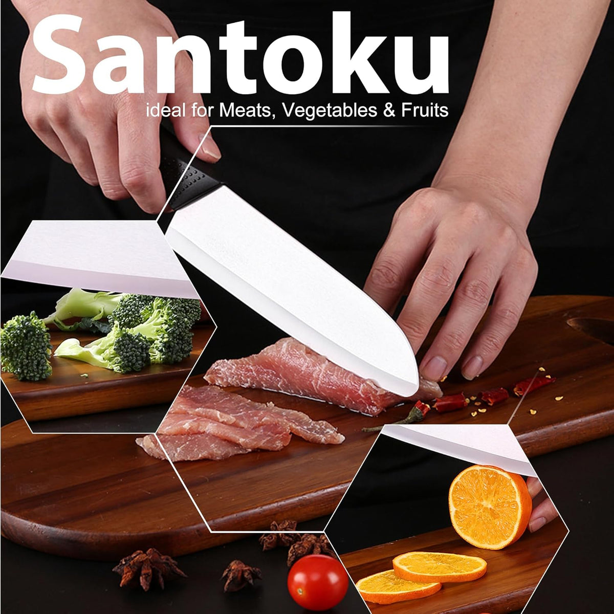 Upgrade Version 7-inch Ceramic Santoku Knife with Sheath - Light, Precise, Sharp, Nonstick Ceramic Knife - Rustproof Dishwasher Safe Chef's Kitchen Knife