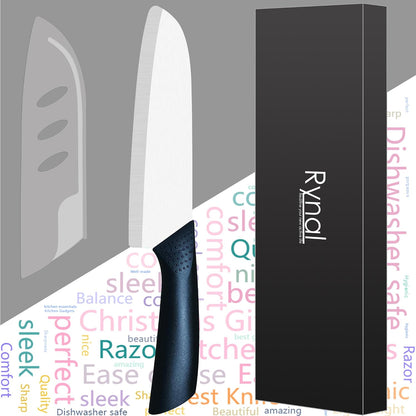 Upgrade Version 7-inch Ceramic Santoku Knife with Sheath - Light, Precise, Sharp, Nonstick Ceramic Knife - Rustproof Dishwasher Safe Chef's Kitchen Knife