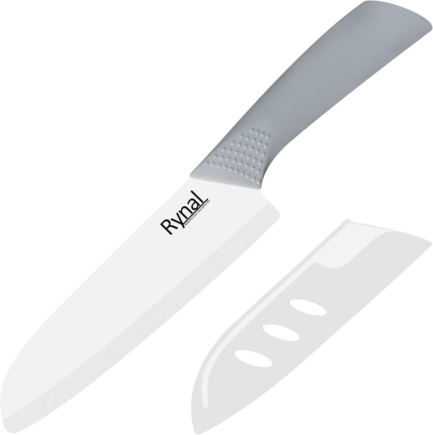 Upgrade Version 7-inch Ceramic Santoku Knife with Sheath - Light, Precise, Sharp, Nonstick Ceramic Knife - Rustproof Dishwasher Safe Chef's Kitchen Knife