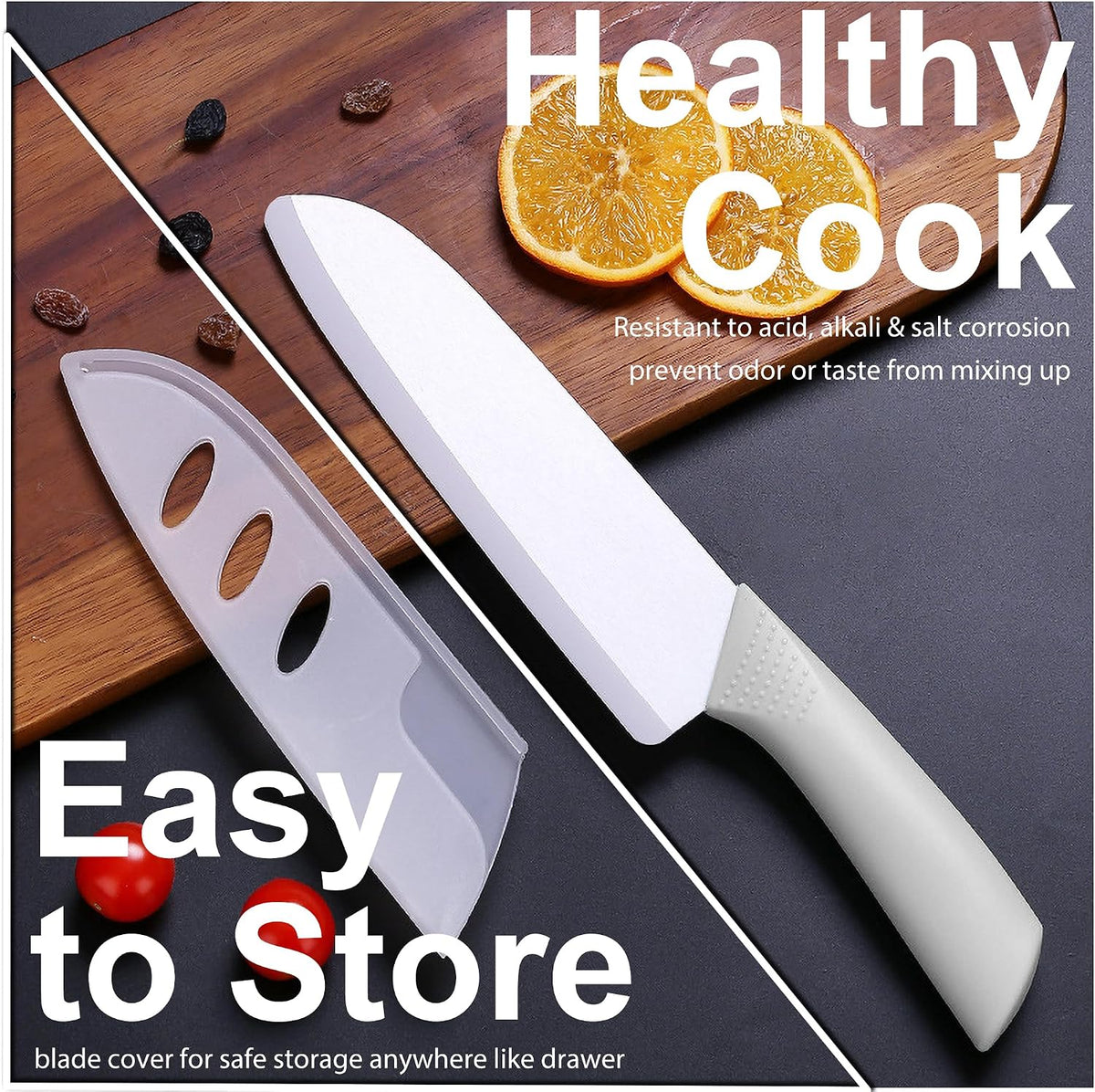 Upgrade Version 7-inch Ceramic Santoku Knife with Sheath - Light, Precise, Sharp, Nonstick Ceramic Knife - Rustproof Dishwasher Safe Chef's Kitchen Knife