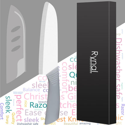Upgrade Version 7-inch Ceramic Santoku Knife with Sheath - Light, Precise, Sharp, Nonstick Ceramic Knife - Rustproof Dishwasher Safe Chef's Kitchen Knife