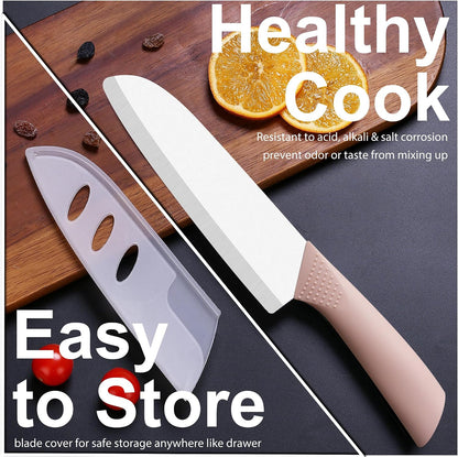 Upgrade Version 7-inch Ceramic Santoku Knife with Sheath - Light, Precise, Sharp, Nonstick Ceramic Knife - Rustproof Dishwasher Safe Chef's Kitchen Knife