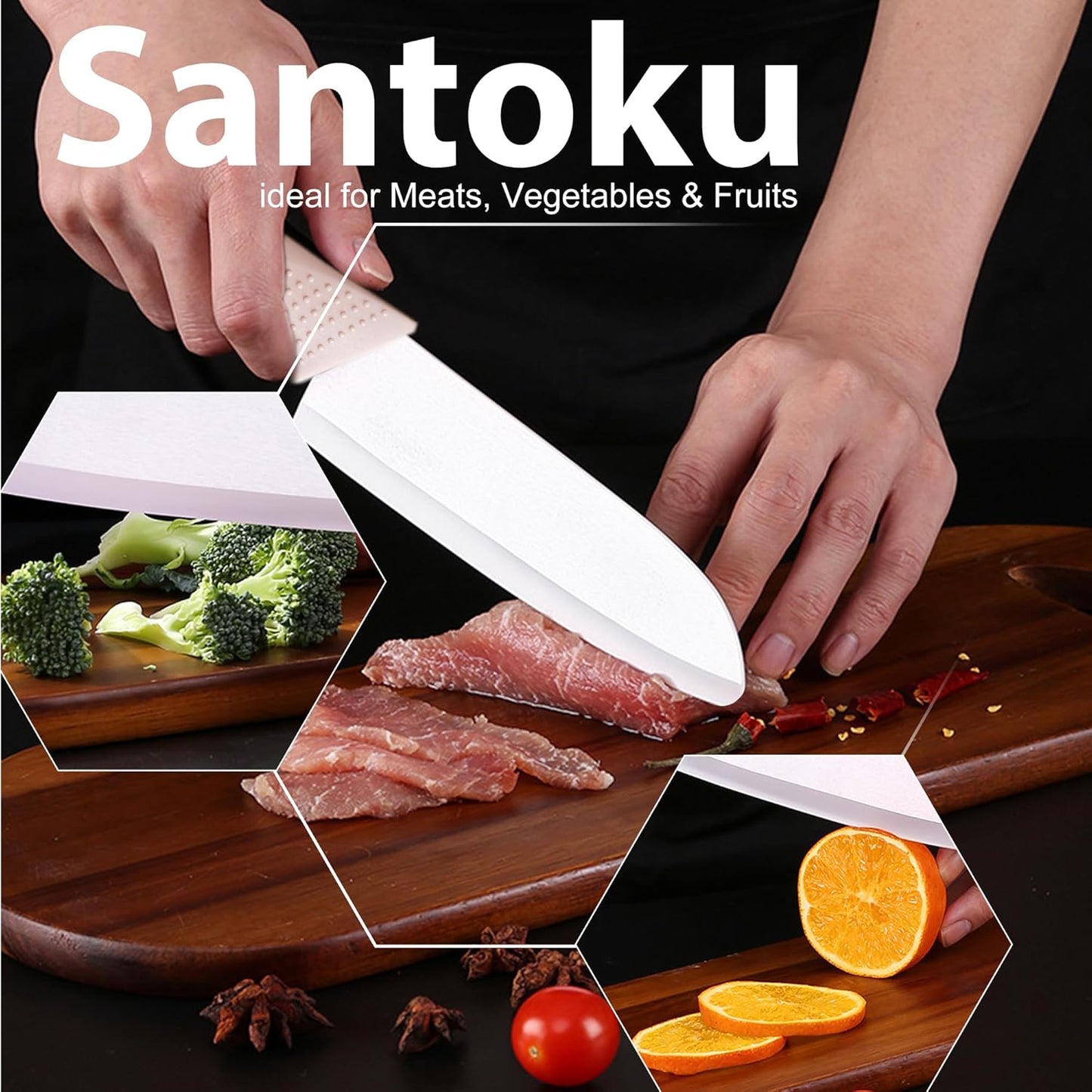 Upgrade Version 7-inch Ceramic Santoku Knife with Sheath - Light, Precise, Sharp, Nonstick Ceramic Knife - Rustproof Dishwasher Safe Chef's Kitchen Knife
