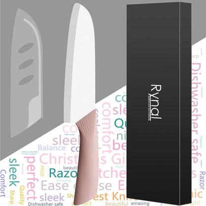 Upgrade Version 7-inch Ceramic Santoku Knife with Sheath - Light, Precise, Sharp, Nonstick Ceramic Knife - Rustproof Dishwasher Safe Chef's Kitchen Knife
