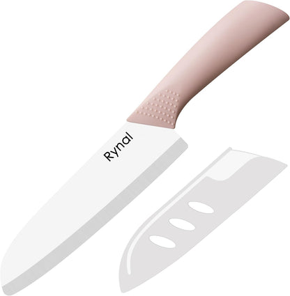Upgrade Version 7-inch Ceramic Santoku Knife with Sheath - Light, Precise, Sharp, Nonstick Ceramic Knife - Rustproof Dishwasher Safe Chef's Kitchen Knife