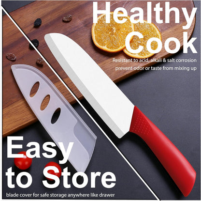 Upgrade Version 7-inch Ceramic Santoku Knife with Sheath - Light, Precise, Sharp, Nonstick Ceramic Knife - Rustproof Dishwasher Safe Chef's Kitchen Knife