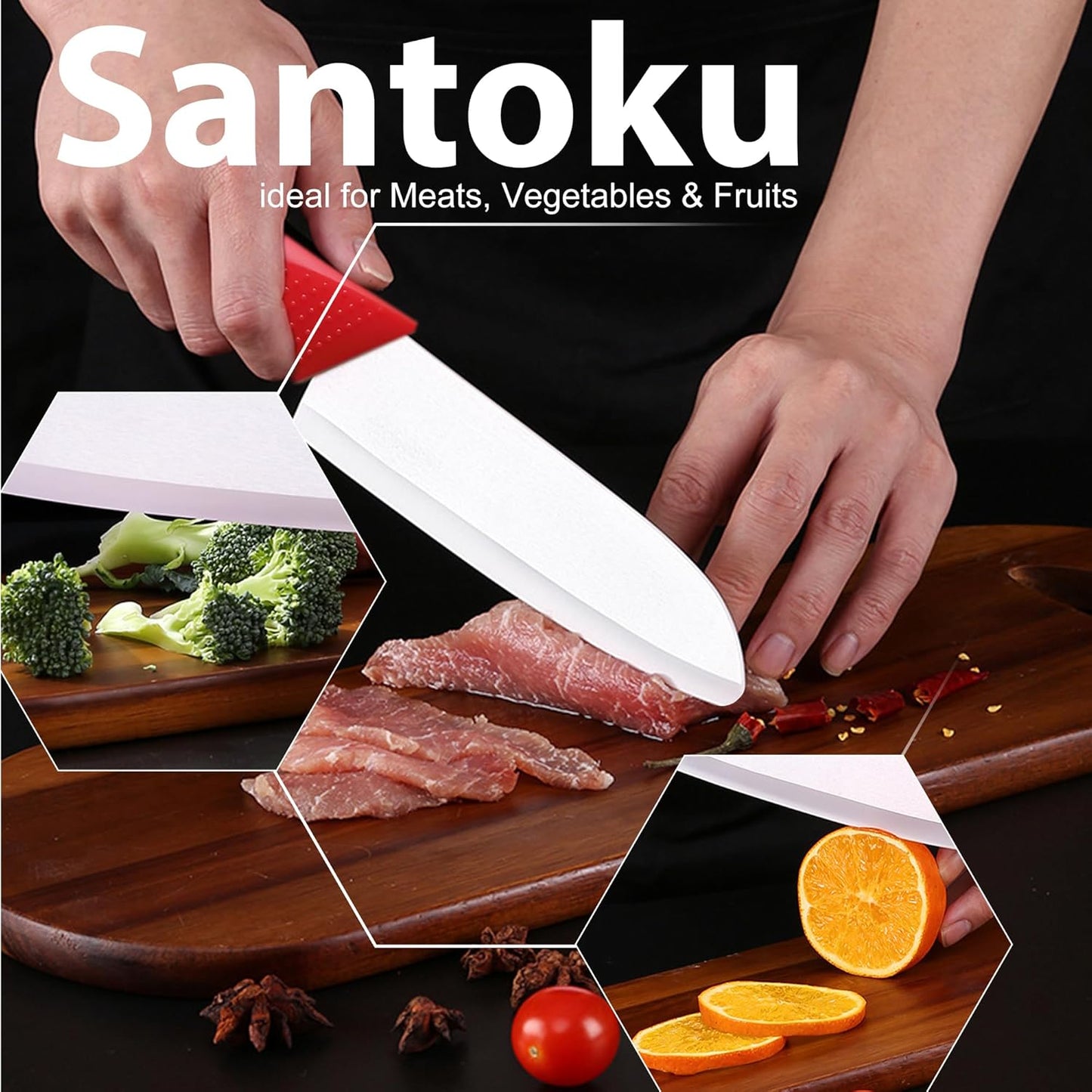 Upgrade Version 7-inch Ceramic Santoku Knife with Sheath - Light, Precise, Sharp, Nonstick Ceramic Knife - Rustproof Dishwasher Safe Chef's Kitchen Knife