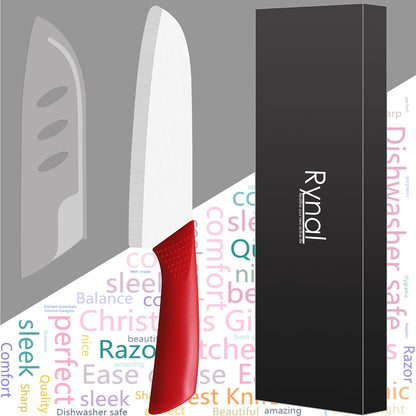 Upgrade Version 7-inch Ceramic Santoku Knife with Sheath - Light, Precise, Sharp, Nonstick Ceramic Knife - Rustproof Dishwasher Safe Chef's Kitchen Knife