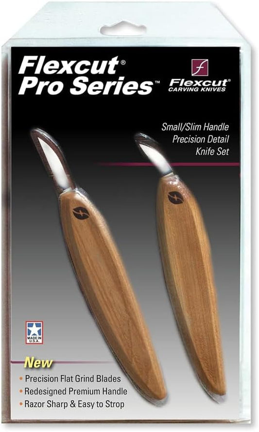 Pro Series Wood Carving Tools, 1 Inch Chip Knife & 1-3/8 Inch Detail Knife with Smaller Ergonomic Handles (FP100)