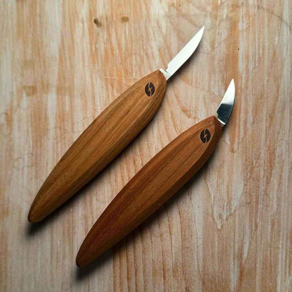Pro Series Wood Carving Tools, 1 Inch Chip Knife & 1-3/8 Inch Detail Knife with Smaller Ergonomic Handles (FP100)