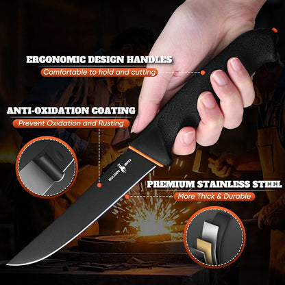 Golden Bird Butcher Knife Set - Non-slip Skinning Knife Set with Roll Bag | Professional Game Processing Knives Sets - Butcher & Skinning Boning Knives with German Stainless Steel, Gift for Men