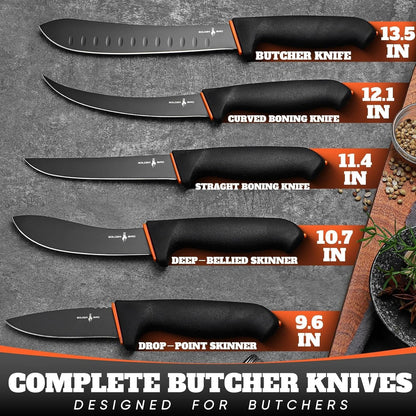 Golden Bird Butcher Knife Set - Non-slip Skinning Knife Set with Roll Bag | Professional Game Processing Knives Sets - Butcher & Skinning Boning Knives with German Stainless Steel, Gift for Men