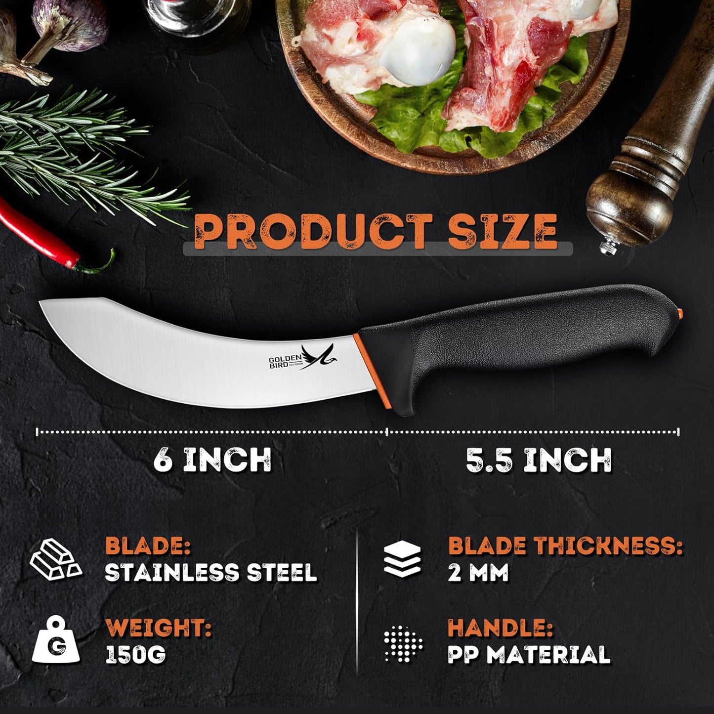 Golden Bird Butcher Knife Set - Non-slip Skinning Knife Set with Roll Bag | Professional Game Processing Knives Sets - Butcher & Skinning Boning Knives with German Stainless Steel, Gift for Men