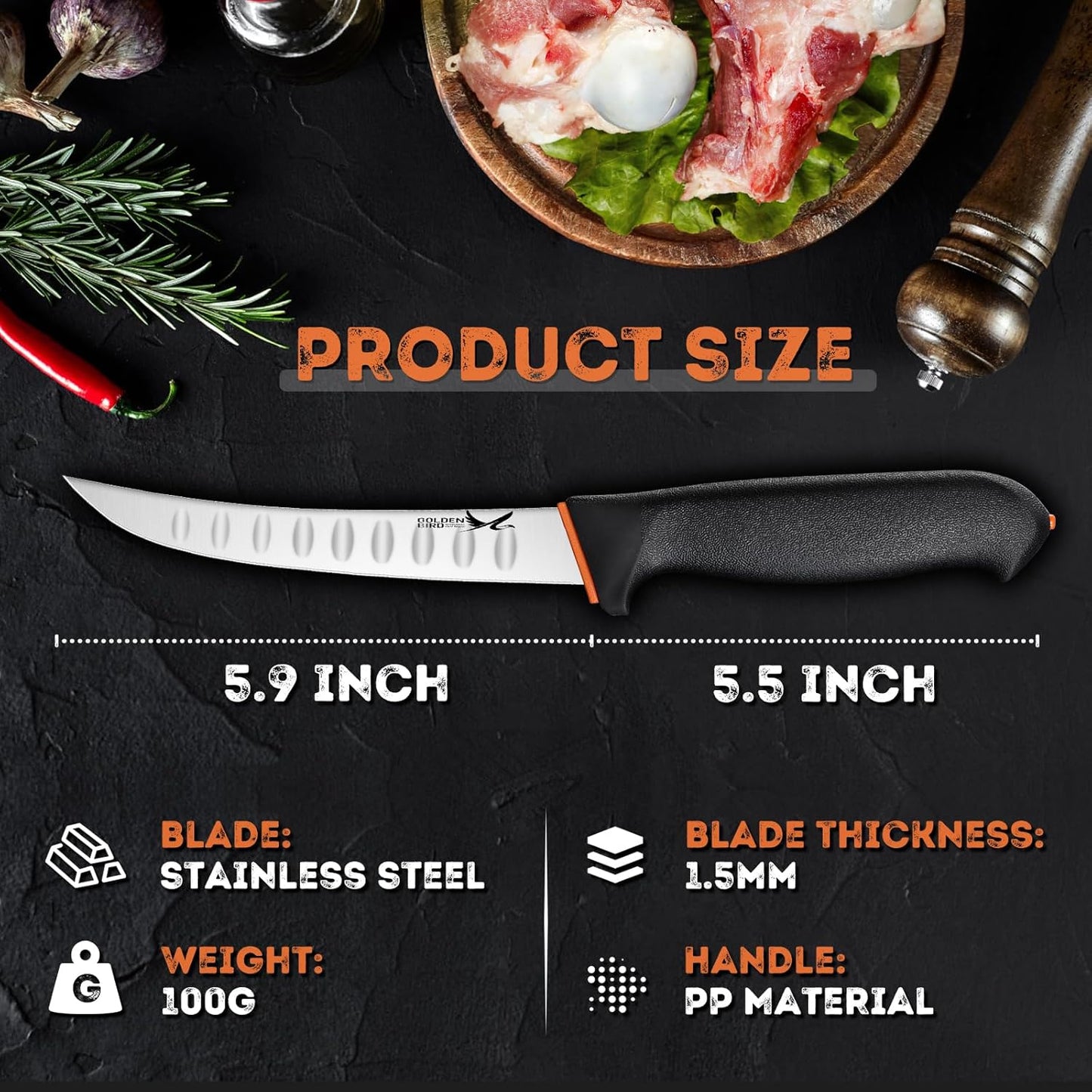 Golden Bird Butcher Knife Set - Non-slip Skinning Knife Set with Roll Bag | Professional Game Processing Knives Sets - Butcher & Skinning Boning Knives with German Stainless Steel, Gift for Men