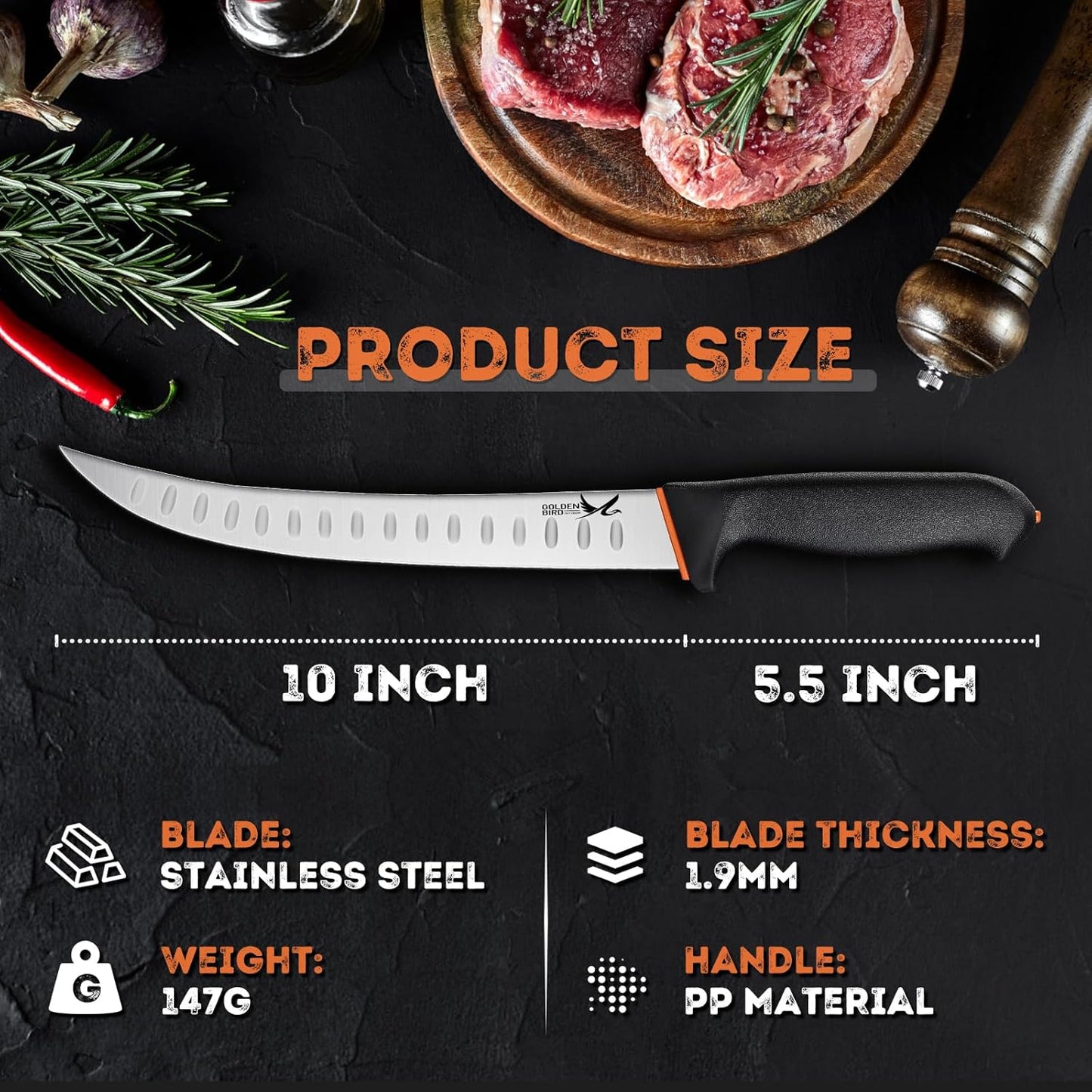 Golden Bird Butcher Knife Set - Non-slip Skinning Knife Set with Roll Bag | Professional Game Processing Knives Sets - Butcher & Skinning Boning Knives with German Stainless Steel, Gift for Men