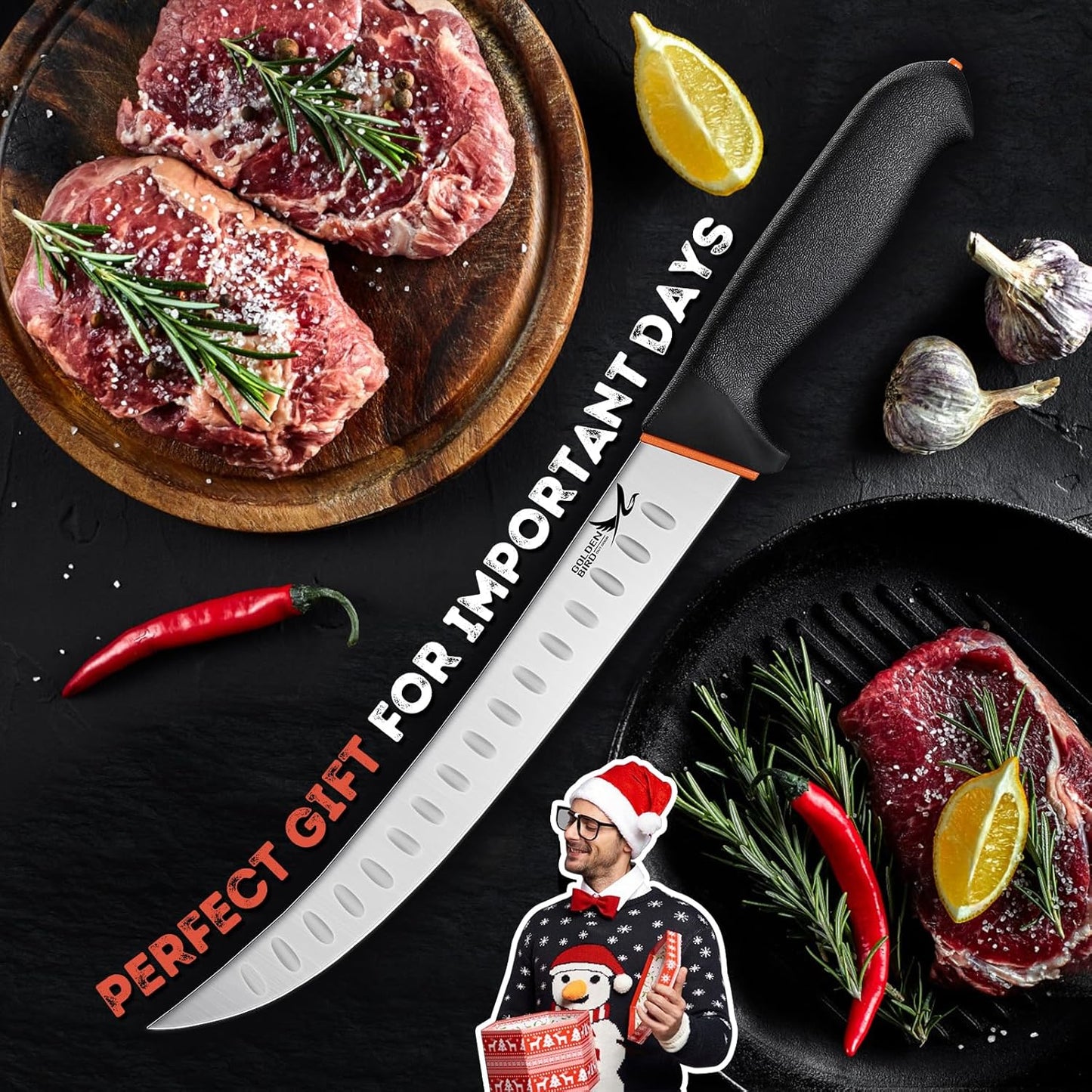 Golden Bird Butcher Knife Set - Non-slip Skinning Knife Set with Roll Bag | Professional Game Processing Knives Sets - Butcher & Skinning Boning Knives with German Stainless Steel, Gift for Men