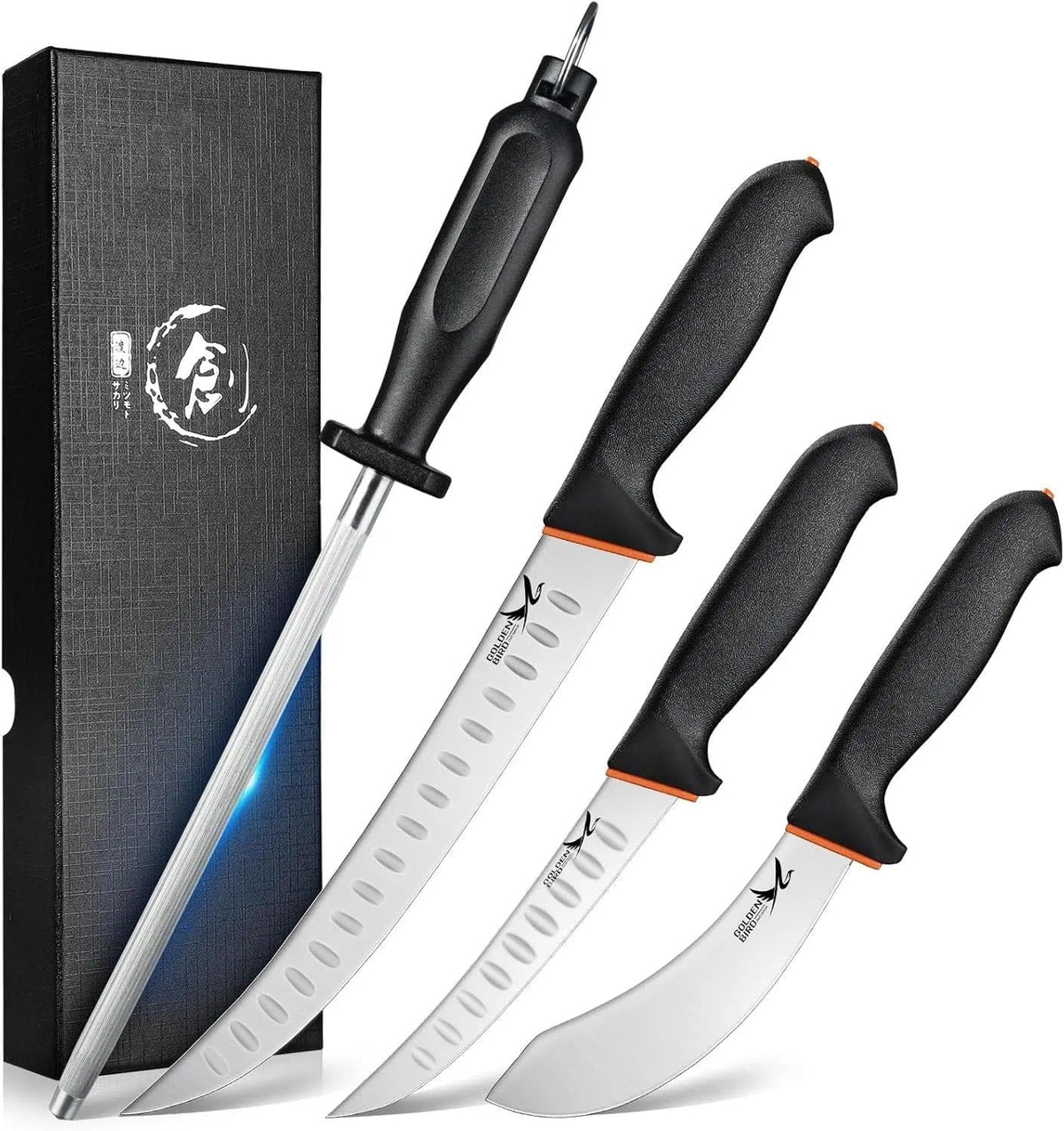 Golden Bird Butcher Knife Set - Non-slip Skinning Knife Set with Roll Bag | Professional Game Processing Knives Sets - Butcher & Skinning Boning Knives with German Stainless Steel, Gift for Men