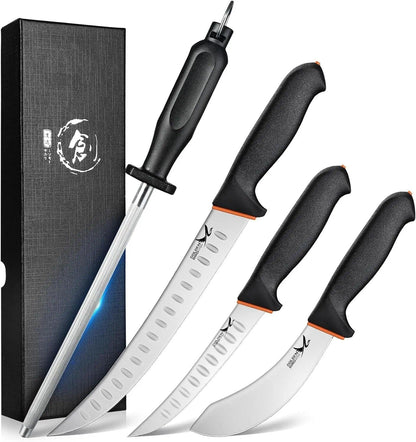 Golden Bird Butcher Knife Set - Non-slip Skinning Knife Set with Roll Bag | Professional Game Processing Knives Sets - Butcher & Skinning Boning Knives with German Stainless Steel, Gift for Men