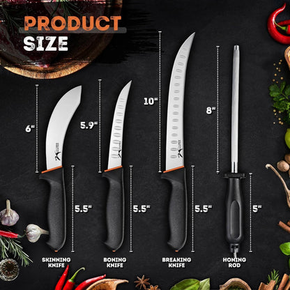 Golden Bird Butcher Knife Set - Non-slip Skinning Knife Set with Roll Bag | Professional Game Processing Knives Sets - Butcher & Skinning Boning Knives with German Stainless Steel, Gift for Men