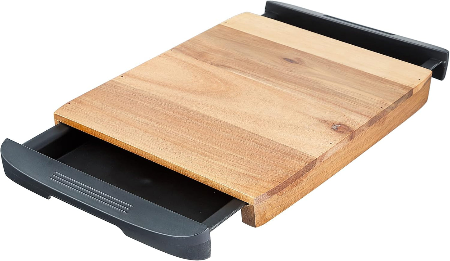Glad Acacia Wood Cutting Board with Slide Out Trays | Catches Food and Waste | Solid Wooden Butcher Block with Removable Drawers | Kitchen Cooking Supplies, Brown, Black