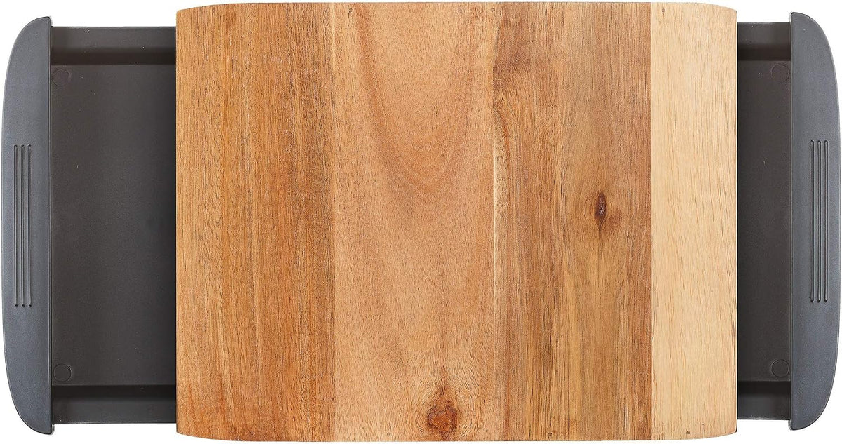 Glad Acacia Wood Cutting Board with Slide Out Trays | Catches Food and Waste | Solid Wooden Butcher Block with Removable Drawers | Kitchen Cooking Supplies, Brown, Black
