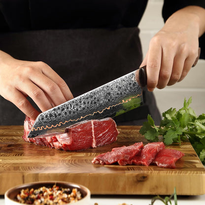 Kawa Kiritsuke Chef Knife, 7.9-Inch VG10 Core Damascus, Copper Inlay