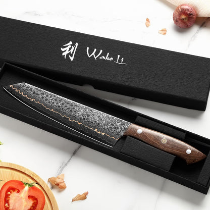 Kawa Kiritsuke Chef Knife, 7.9-Inch VG10 Core Damascus, Copper Inlay