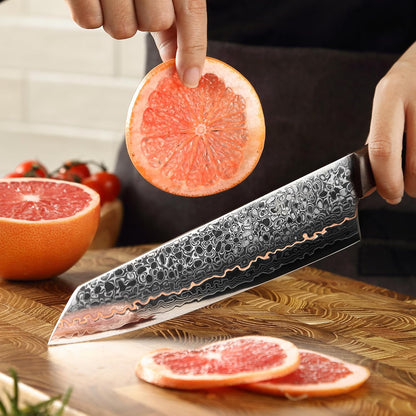Kawa Kiritsuke Chef Knife, 7.9-Inch VG10 Core Damascus, Copper Inlay