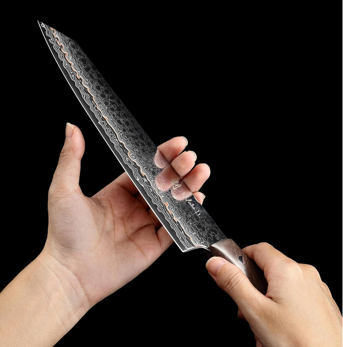 Kawa Kiritsuke Chef Knife, 7.9-Inch VG10 Core Damascus, Copper Inlay
