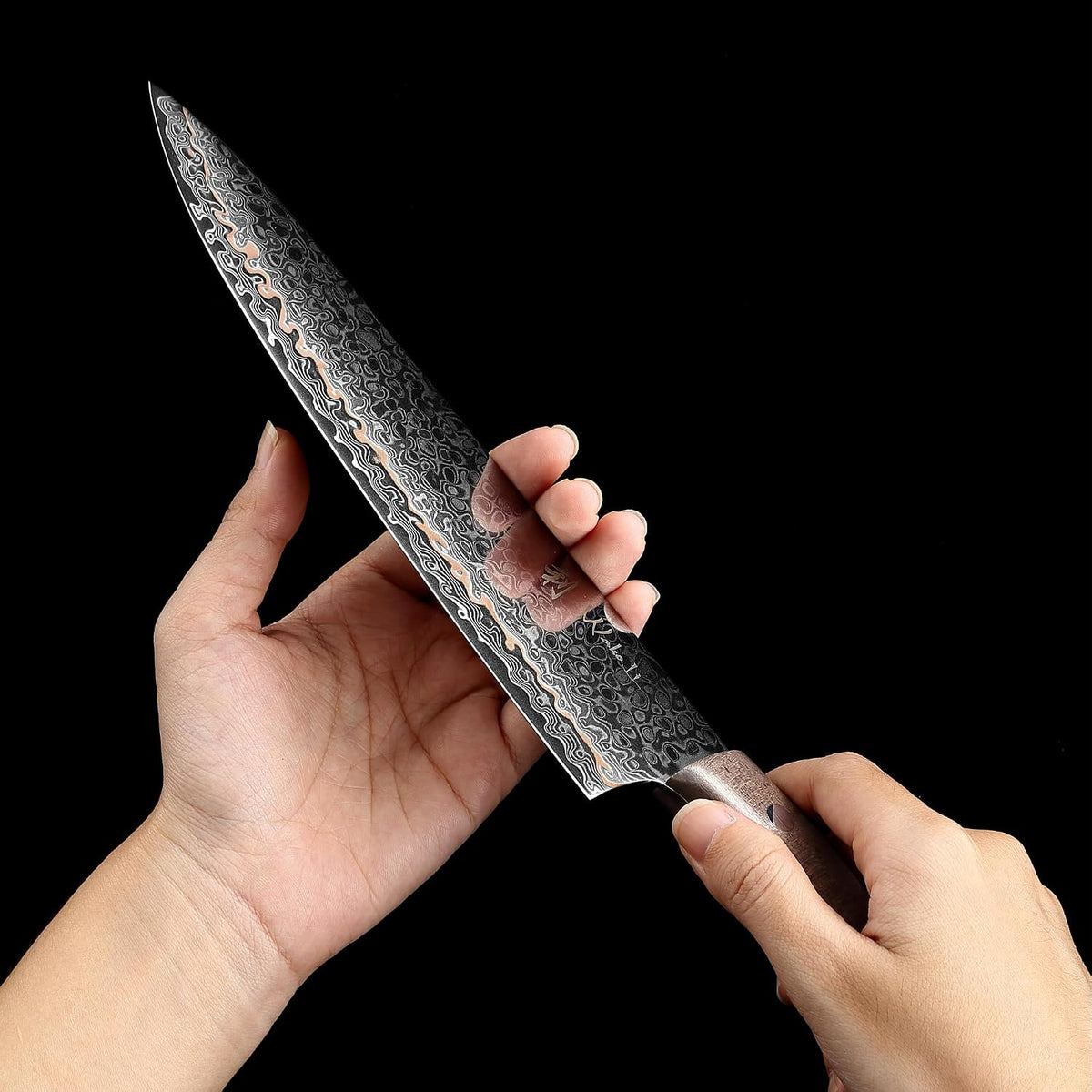 Kawa Kiritsuke Chef Knife, 7.9-Inch VG10 Core Damascus, Copper Inlay