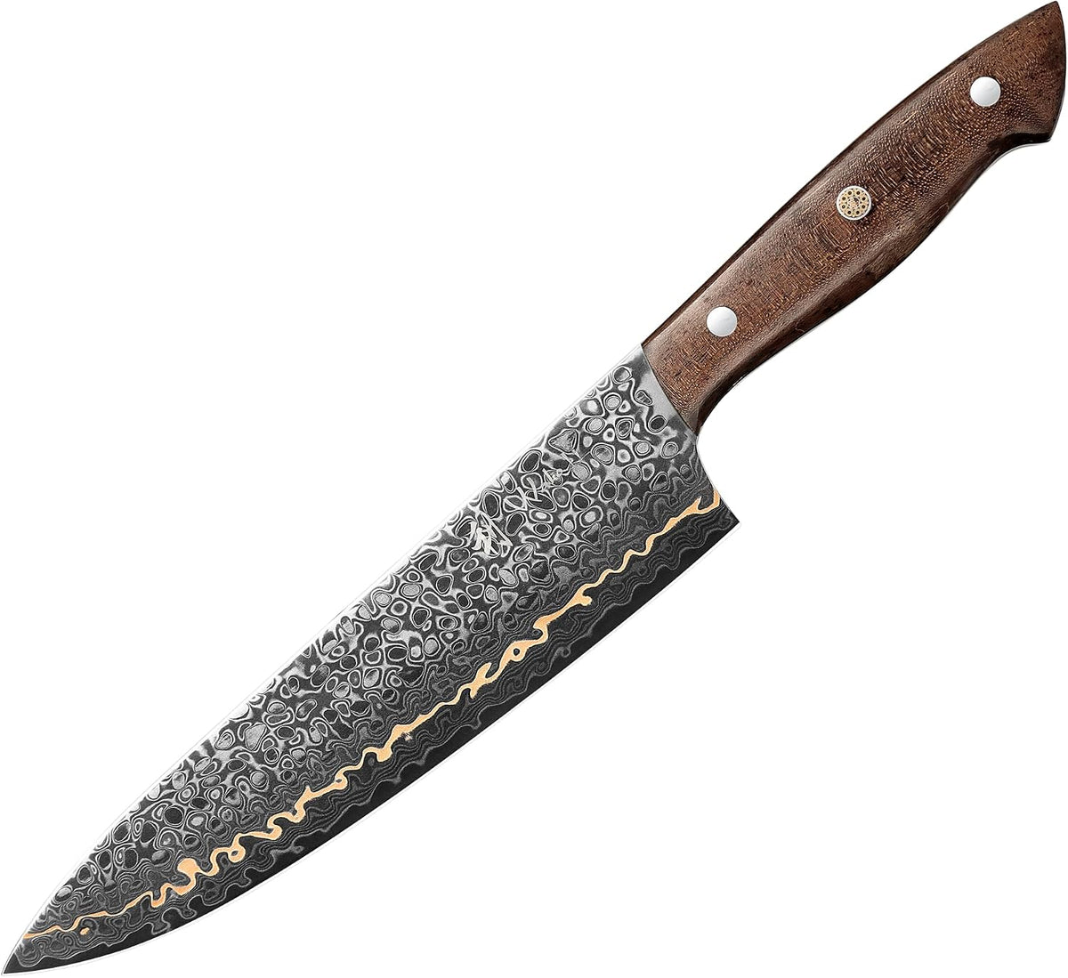 Kawa Kiritsuke Chef Knife, 7.9-Inch VG10 Core Damascus, Copper Inlay