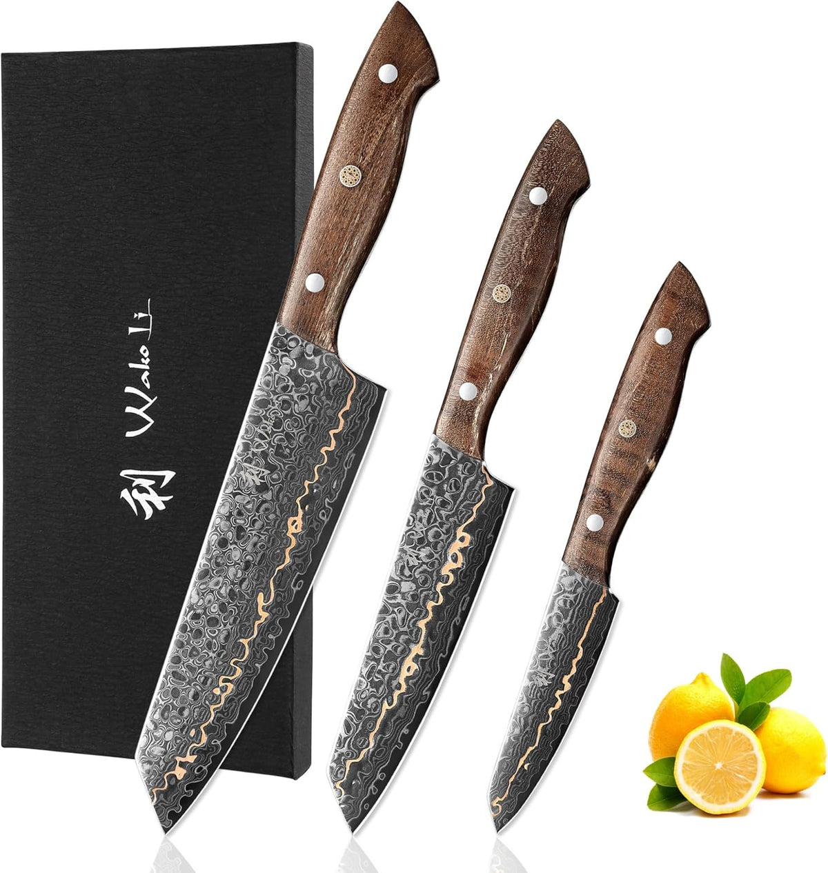 Kawa Kiritsuke Chef Knife, 7.9-Inch VG10 Core Damascus, Copper Inlay