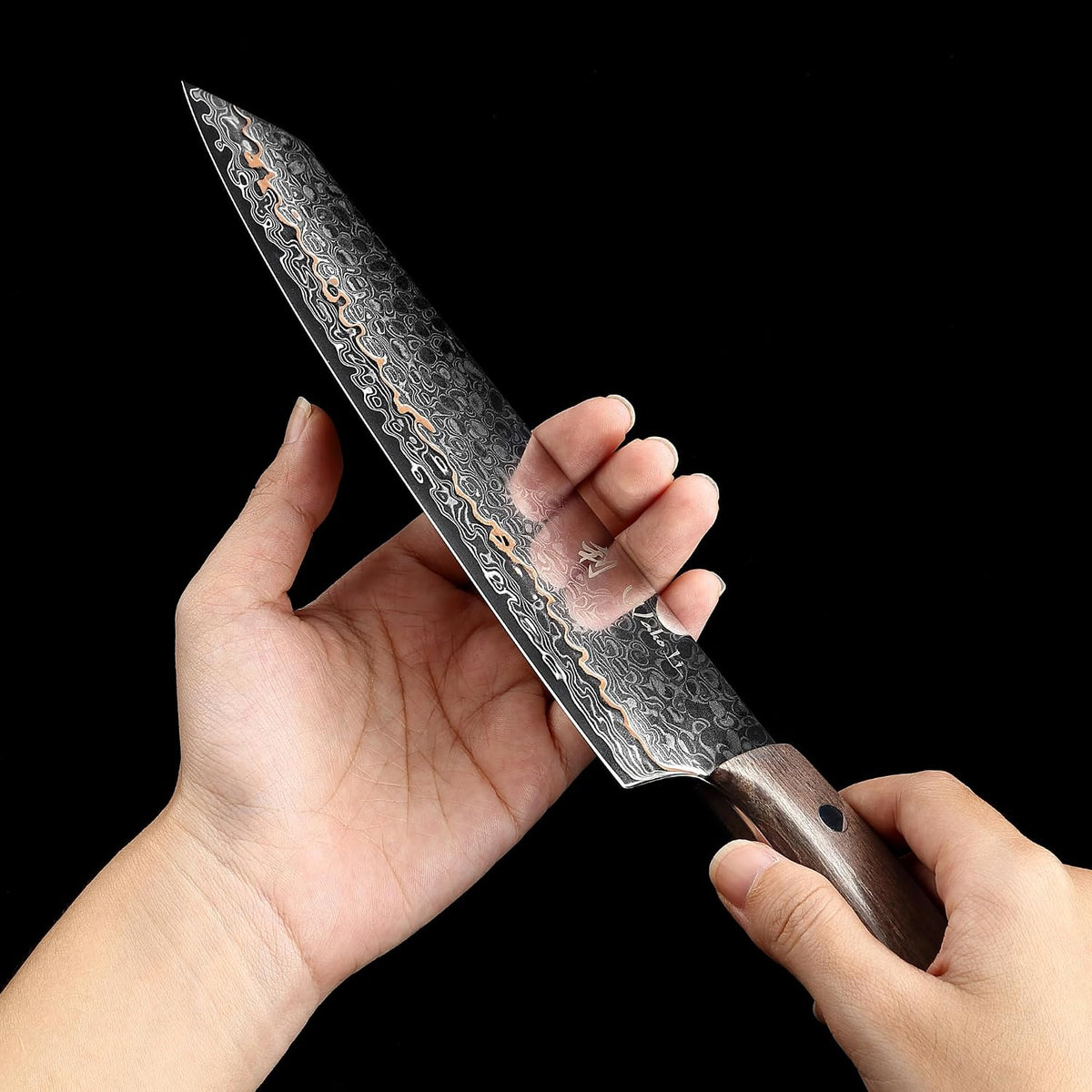 Kawa Kiritsuke Chef Knife, 7.9-Inch VG10 Core Damascus, Copper Inlay