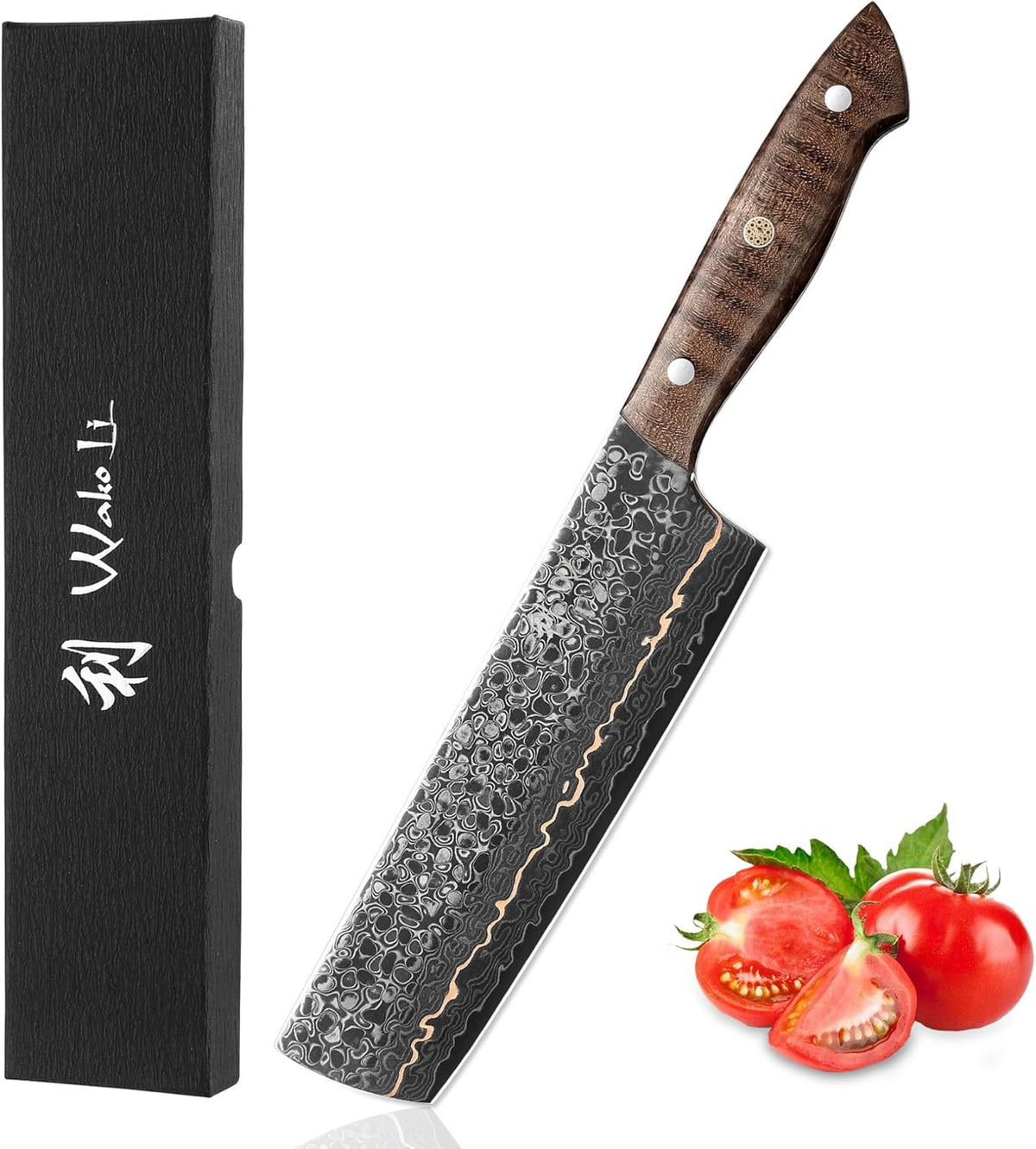 Kawa Kiritsuke Chef Knife, 7.9-Inch VG10 Core Damascus, Copper Inlay