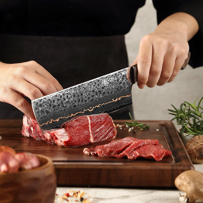 Kawa Kiritsuke Chef Knife, 7.9-Inch VG10 Core Damascus, Copper Inlay