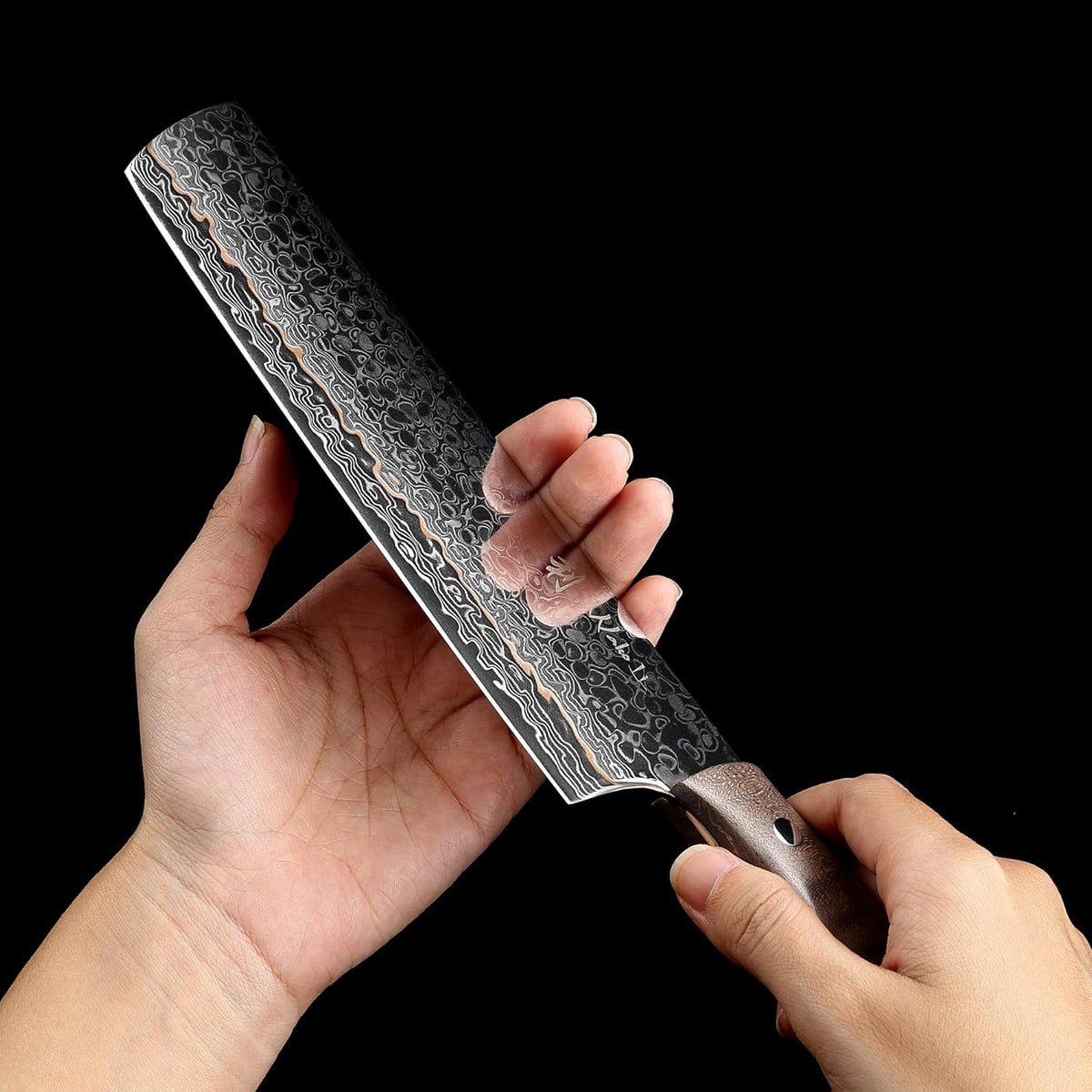 Kawa Kiritsuke Chef Knife, 7.9-Inch VG10 Core Damascus, Copper Inlay