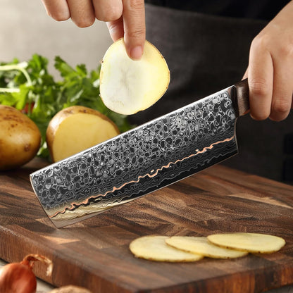 Kawa Kiritsuke Chef Knife, 7.9-Inch VG10 Core Damascus, Copper Inlay