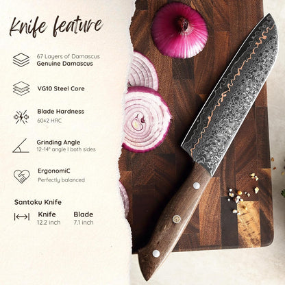 Kawa Kiritsuke Chef Knife, 7.9-Inch VG10 Core Damascus, Copper Inlay
