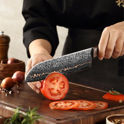 Kawa Kiritsuke Chef Knife, 7.9-Inch VG10 Core Damascus, Copper Inlay