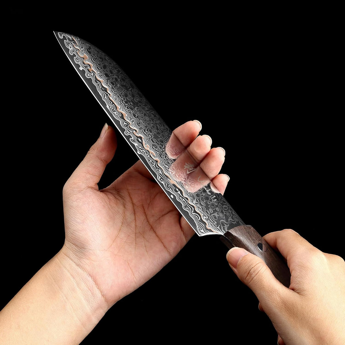 Kawa Kiritsuke Chef Knife, 7.9-Inch VG10 Core Damascus, Copper Inlay